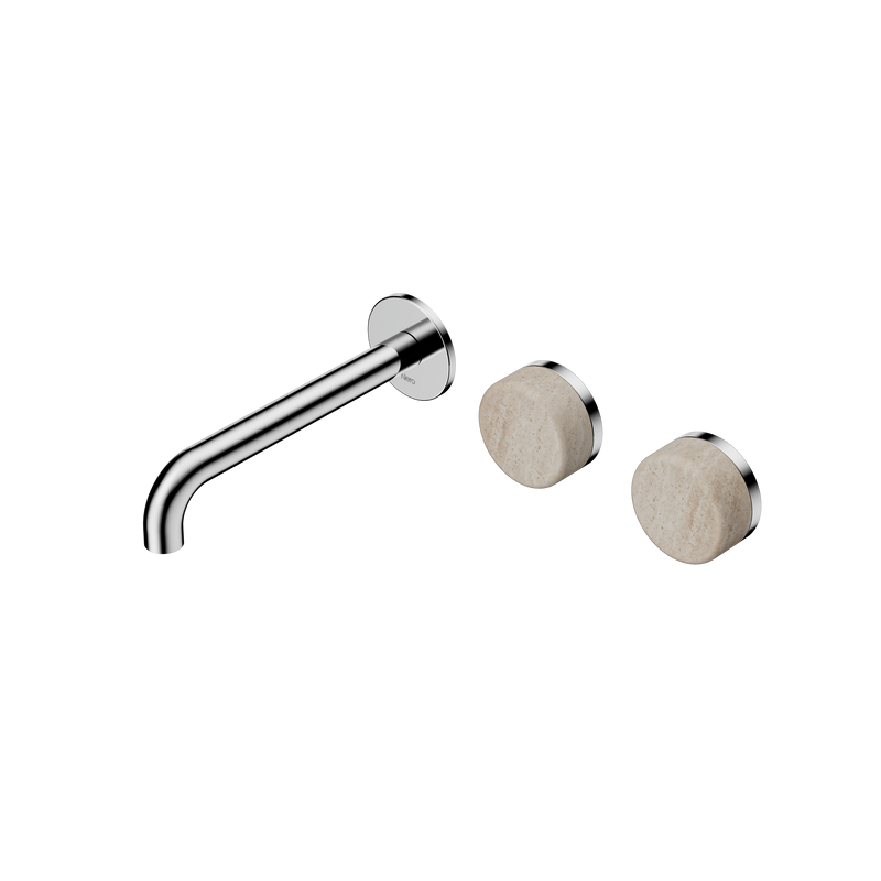 Serenity Wall Basin Set 185mm Offset Spout With Rome Travertine Handle Chrome