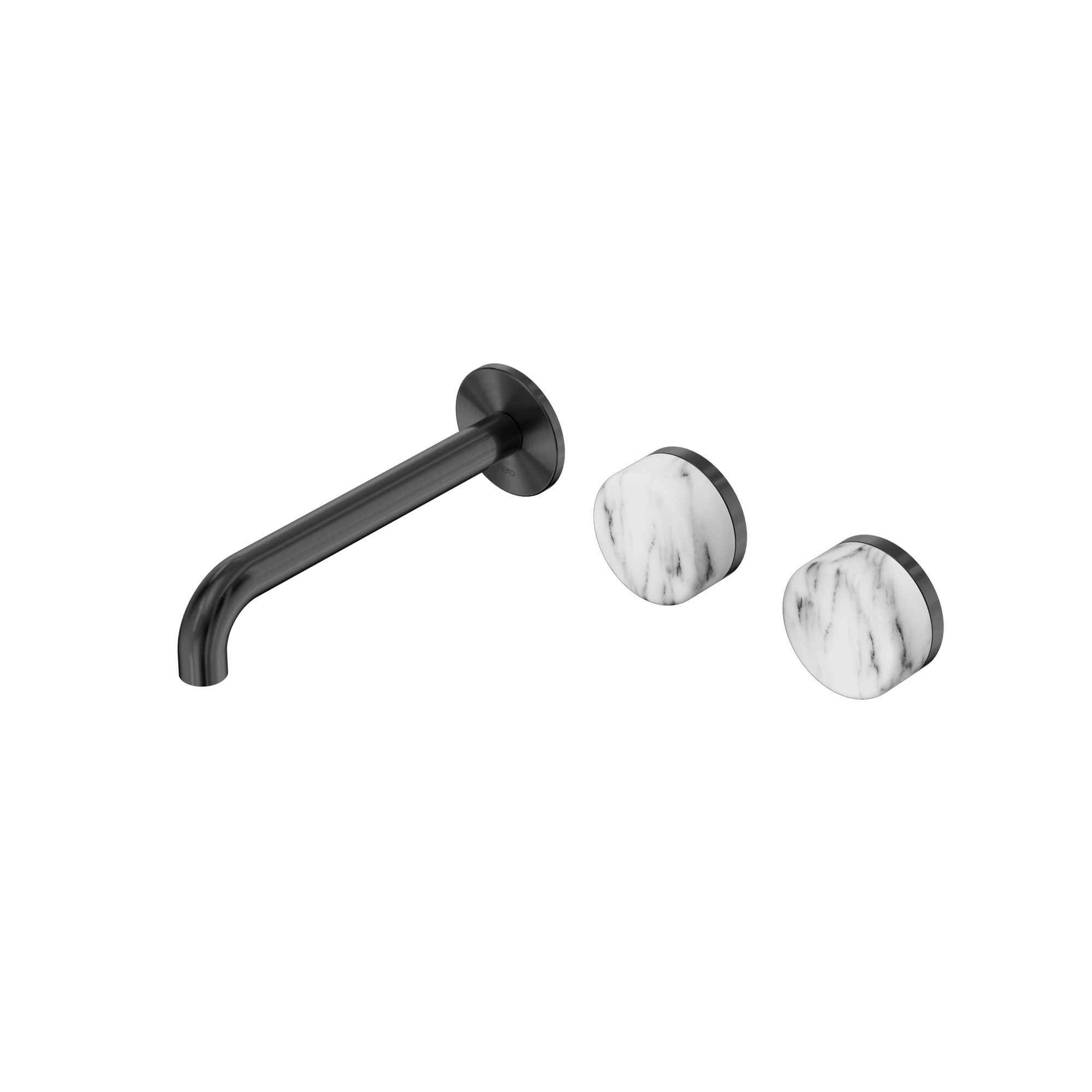 Serenity Wall Basin Set 185mm Offset Spout With Arabescato Corchia Handle Gun Metal