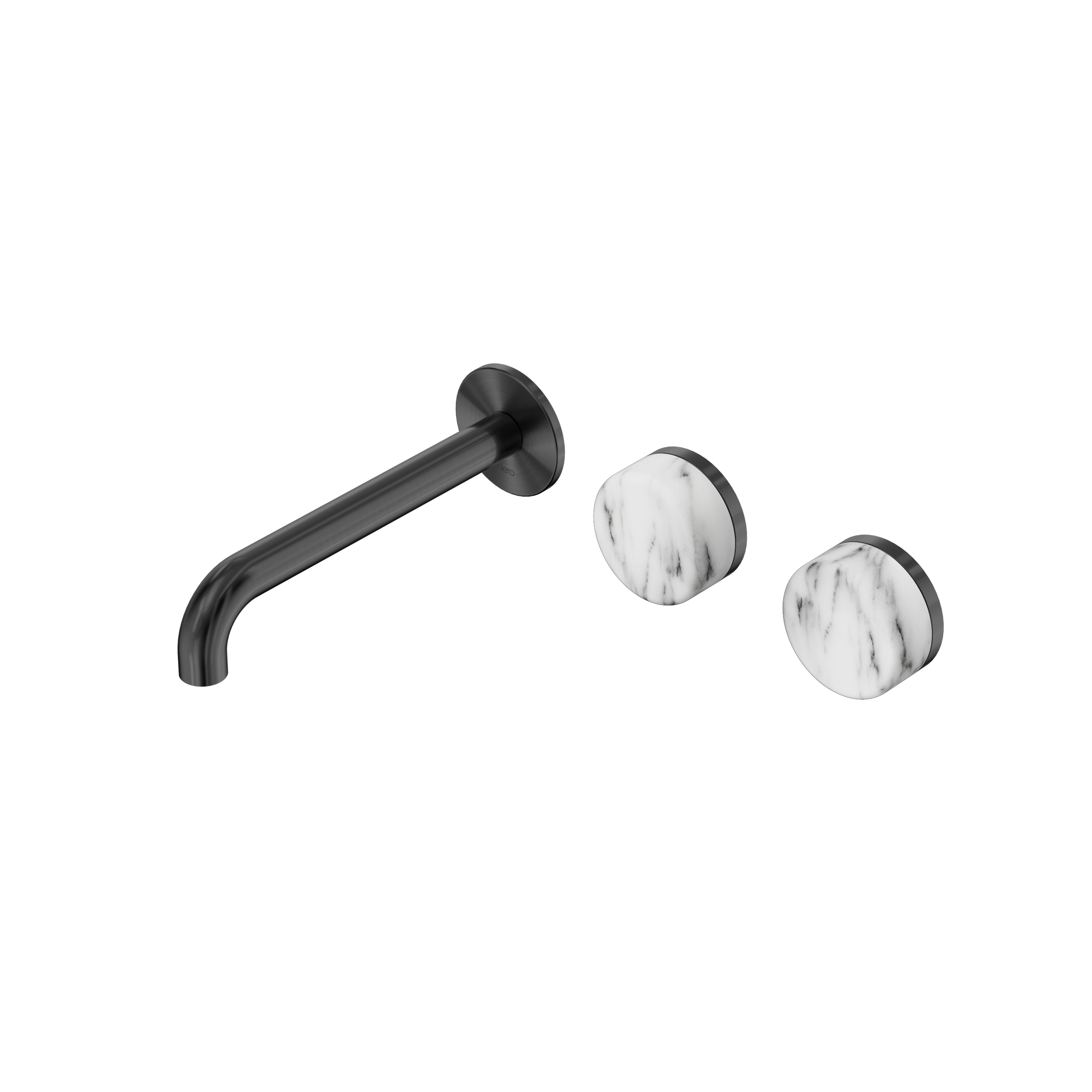 Serenity Wall Basin Set 185mm Offset Spout With Arabescato Corchia Handle Gun Metal