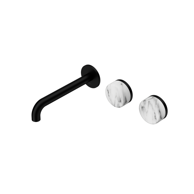 Serenity Wall Basin Set 185mm Offset Spout With Arabescato Corchia Handle Matte Black