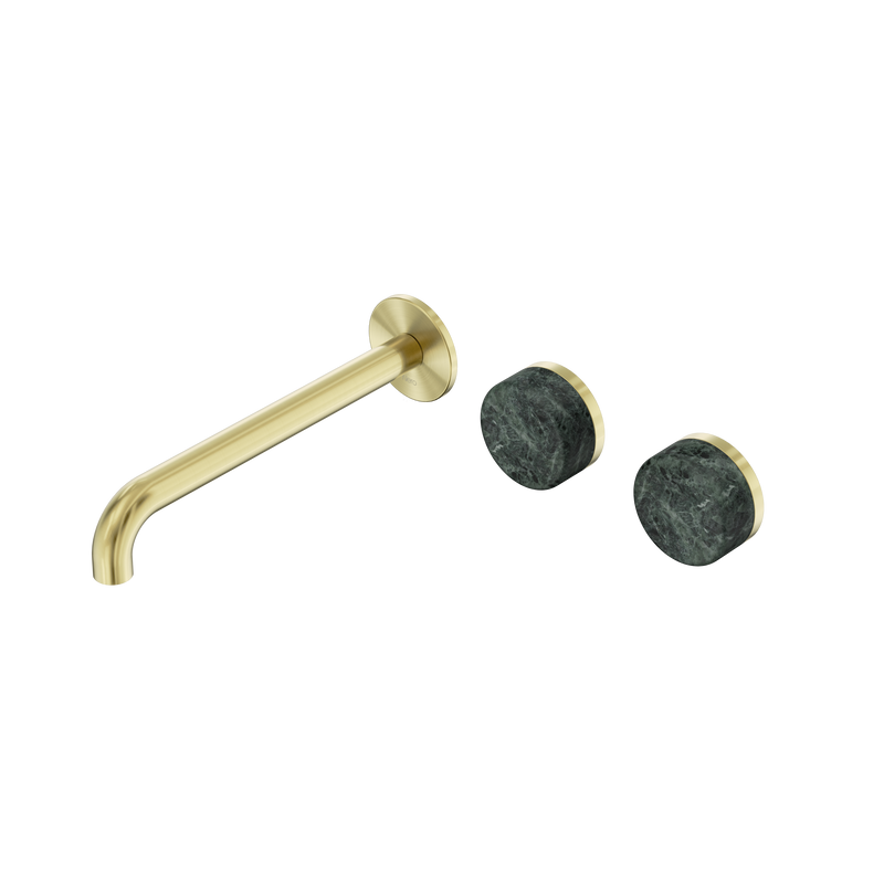 Serenity Wall Basin Set 220mm Offset Spout With Verde Alpi Handle Brushed Gold