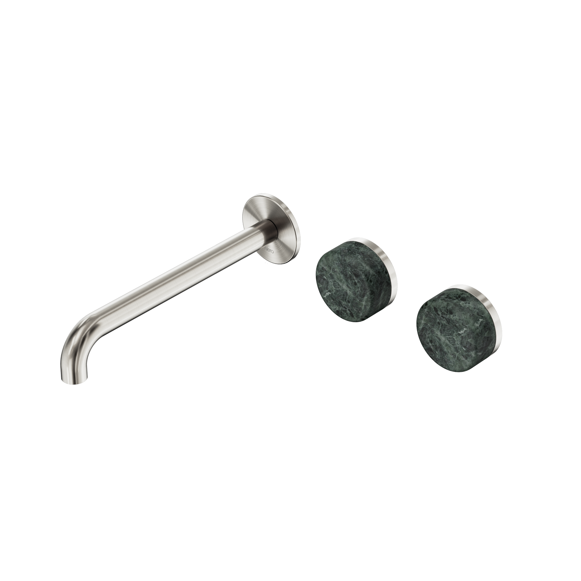 Serenity Wall Basin Set 220mm Offset Spout With Verde Alpi Handle Brushed Nickel