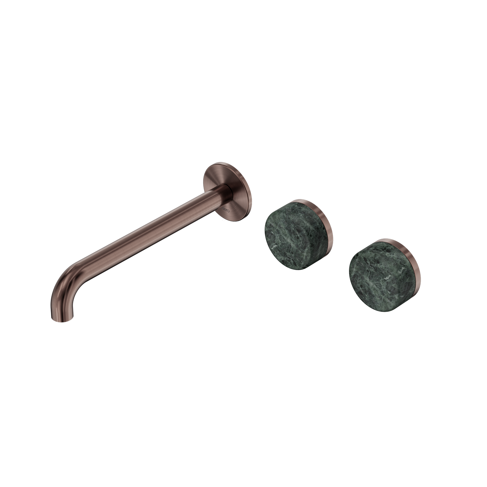 Serenity Wall Basin Set 220mm Offset Spout With Verde Alpi Handle Brushed Bronze