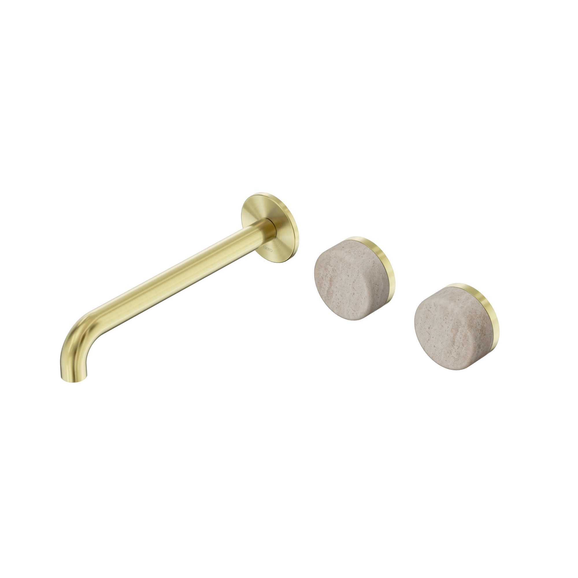 Serenity Wall Basin Set 220mm Offset Spout With Rome Travertine Handle Brushed Gold