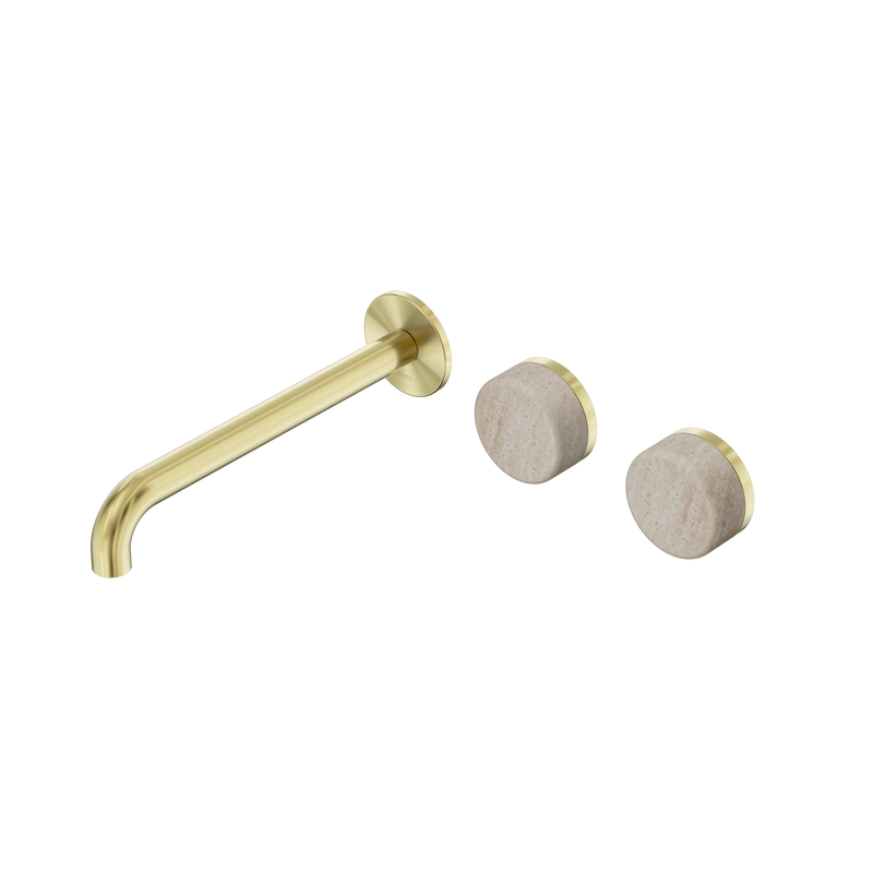Serenity Wall Basin Set 220mm Offset Spout With Rome Travertine Handle Brushed Gold