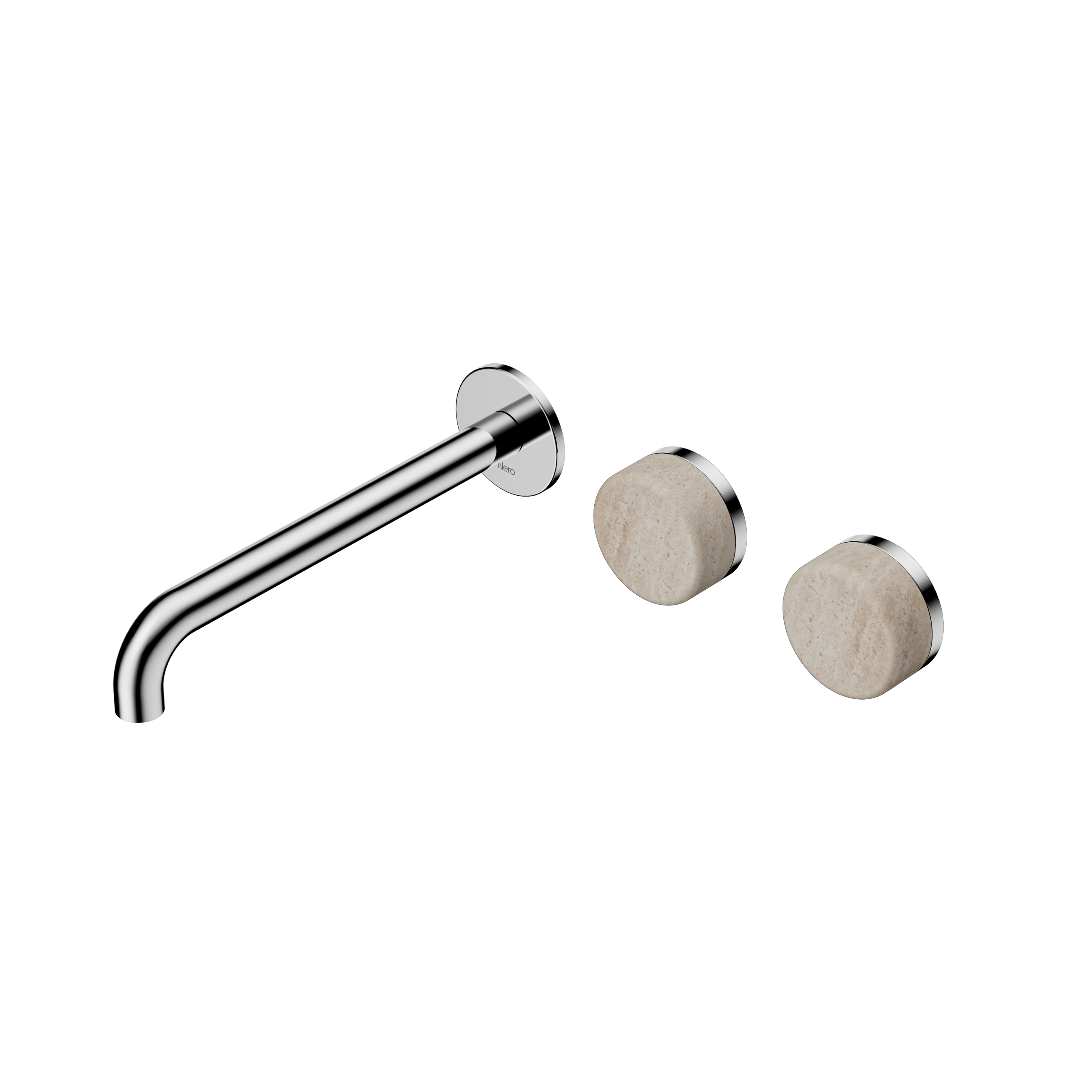 Serenity Wall Basin Set 220mm Offset Spout With Rome Travertine Handle Chrome