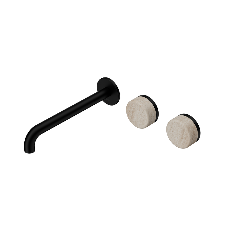 Serenity Wall Basin Set 220mm Offset Spout With Rome Travertine Handle Matte Black