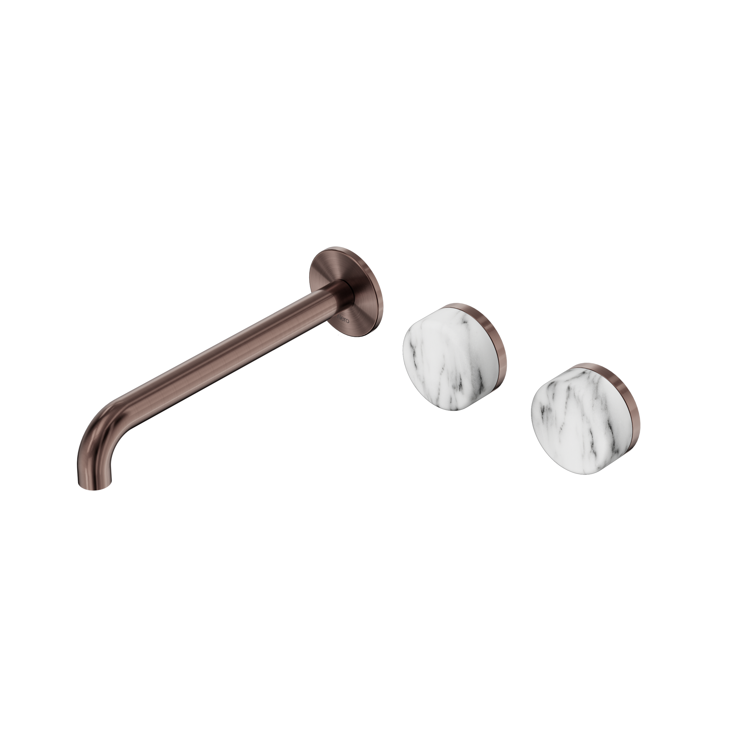 Serenity Wall Basin Set 220mm Offset Spout With Arabescato Corchia Handle Brushed Bronze