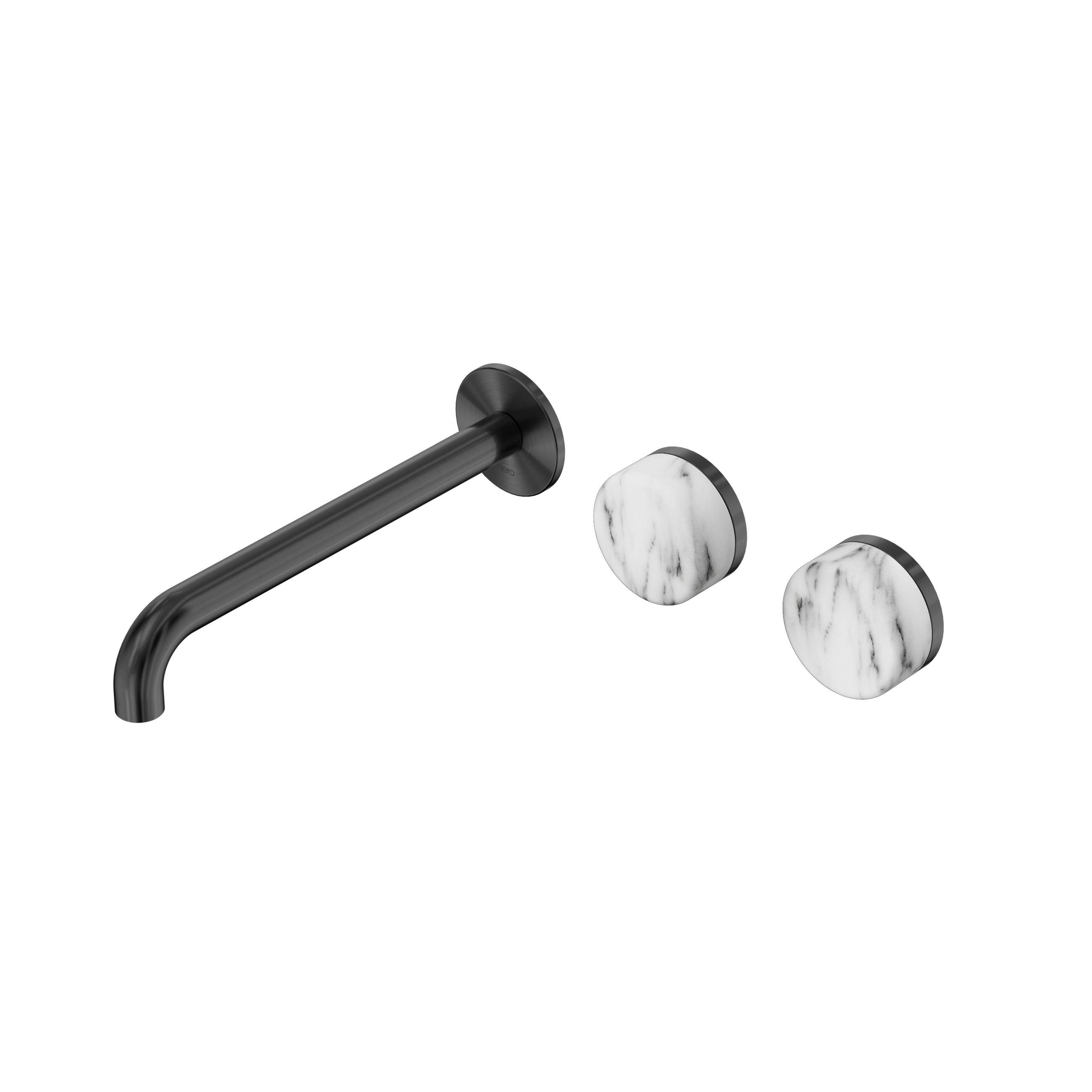 Serenity Wall Basin Set 220mm Offset Spout With Arabescato Corchia Handle Gun Metal