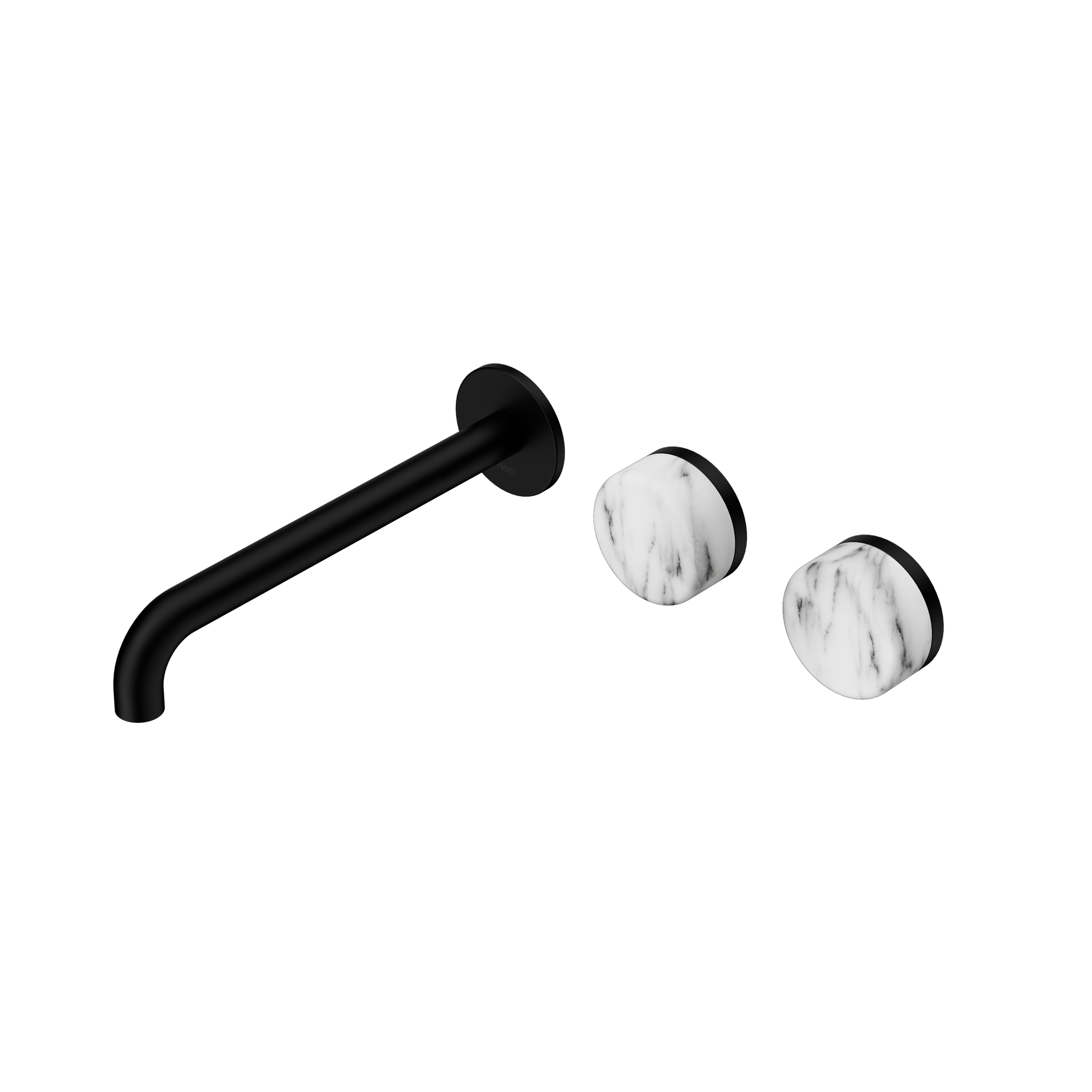 Serenity Wall Basin Set 220mm Offset Spout With Arabescato Corchia Handle Matte Black
