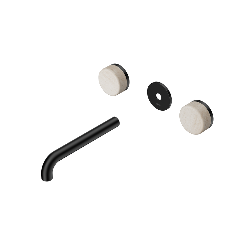 Serenity Wall Basin Set 185mm Spout With Rome Travertine Handle Trim Kit Only Matte Black