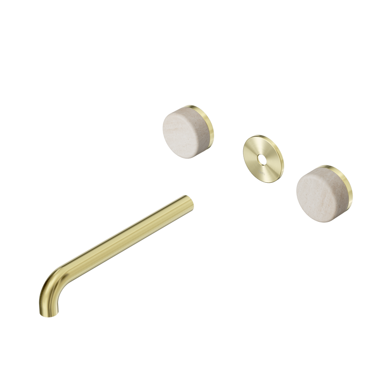 Serenity Wall Basin Set 220mm Spout With Rome Travertine Handle Trim Kit Only Brushed Gold