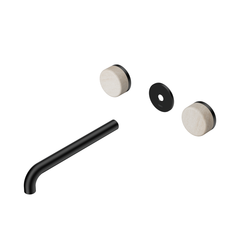 Serenity Wall Basin Set 220mm Spout With Rome Travertine Handle Trim Kit Only Matte Black