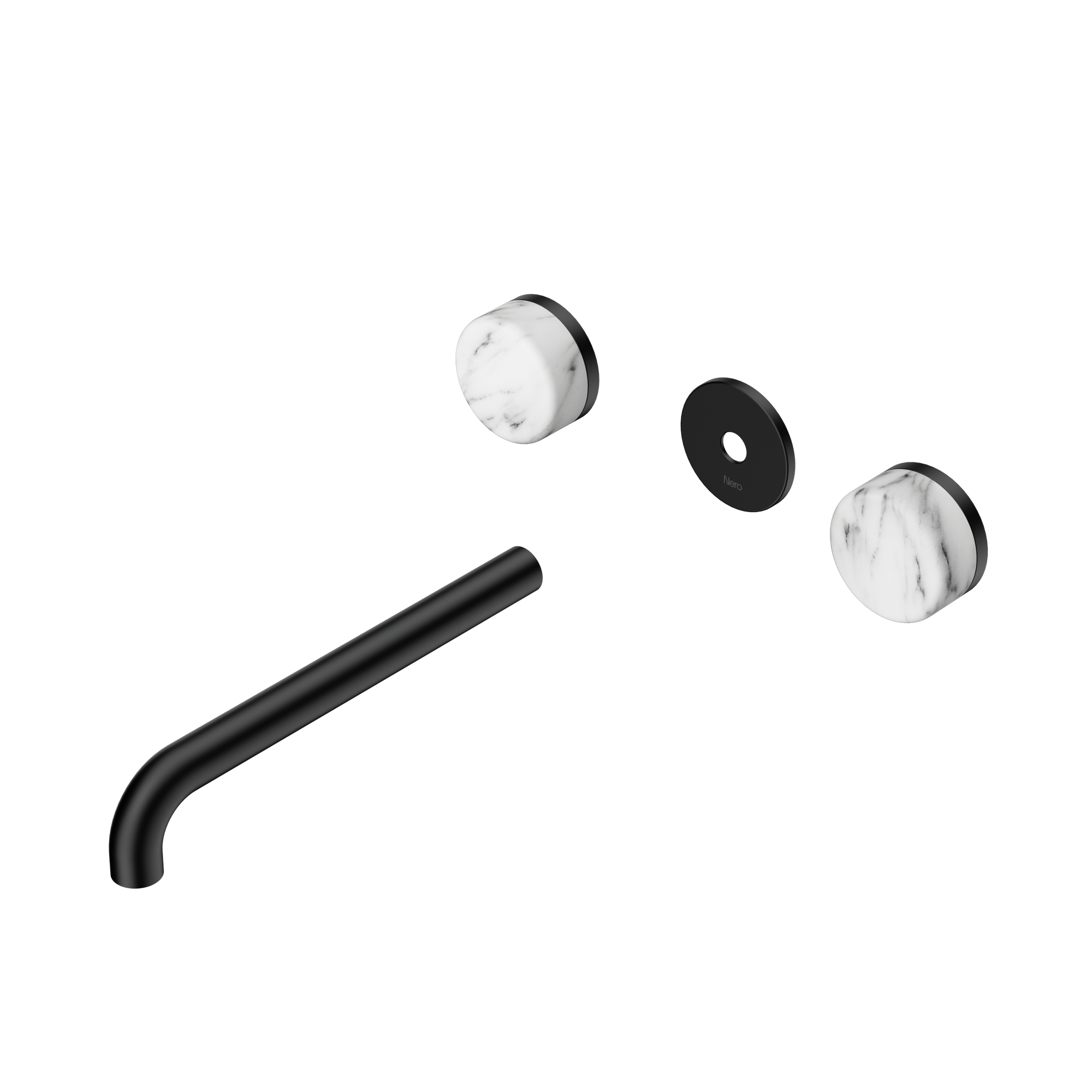 Serenity Wall Basin Set 220mm Spout With Arabescato Corchia Handle Trim Kit Only Matte Black