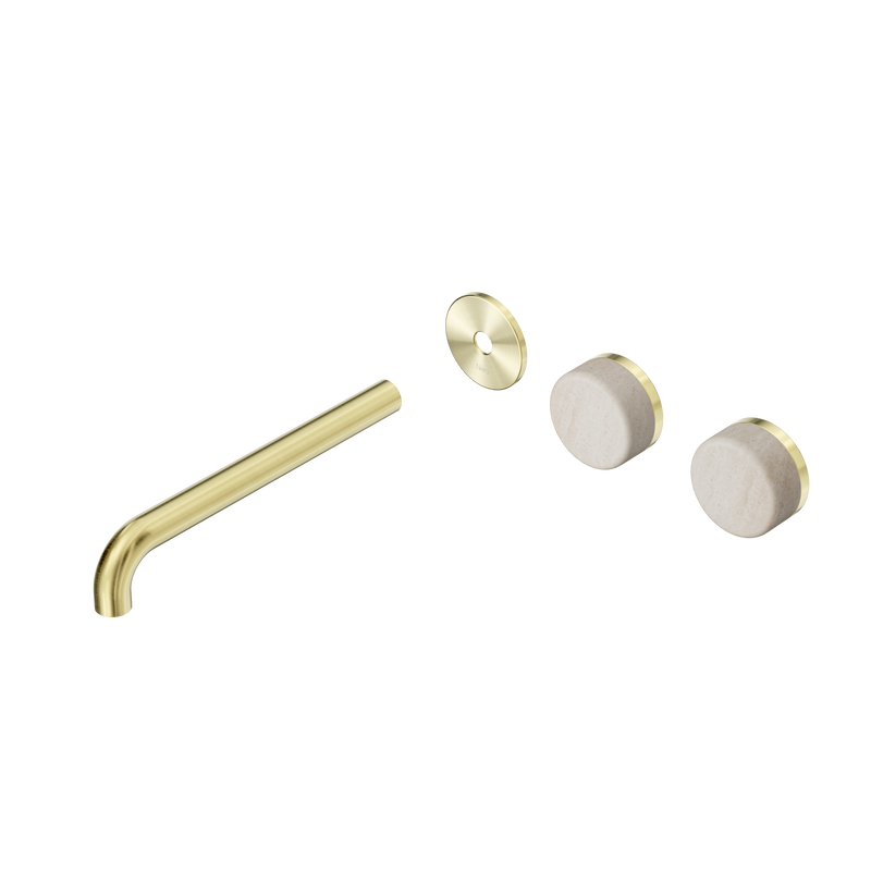 Serenity Wall Basin Set 220mm Offset Spout With Rome Travertine Handle Trim Kit Only Brushed Gold