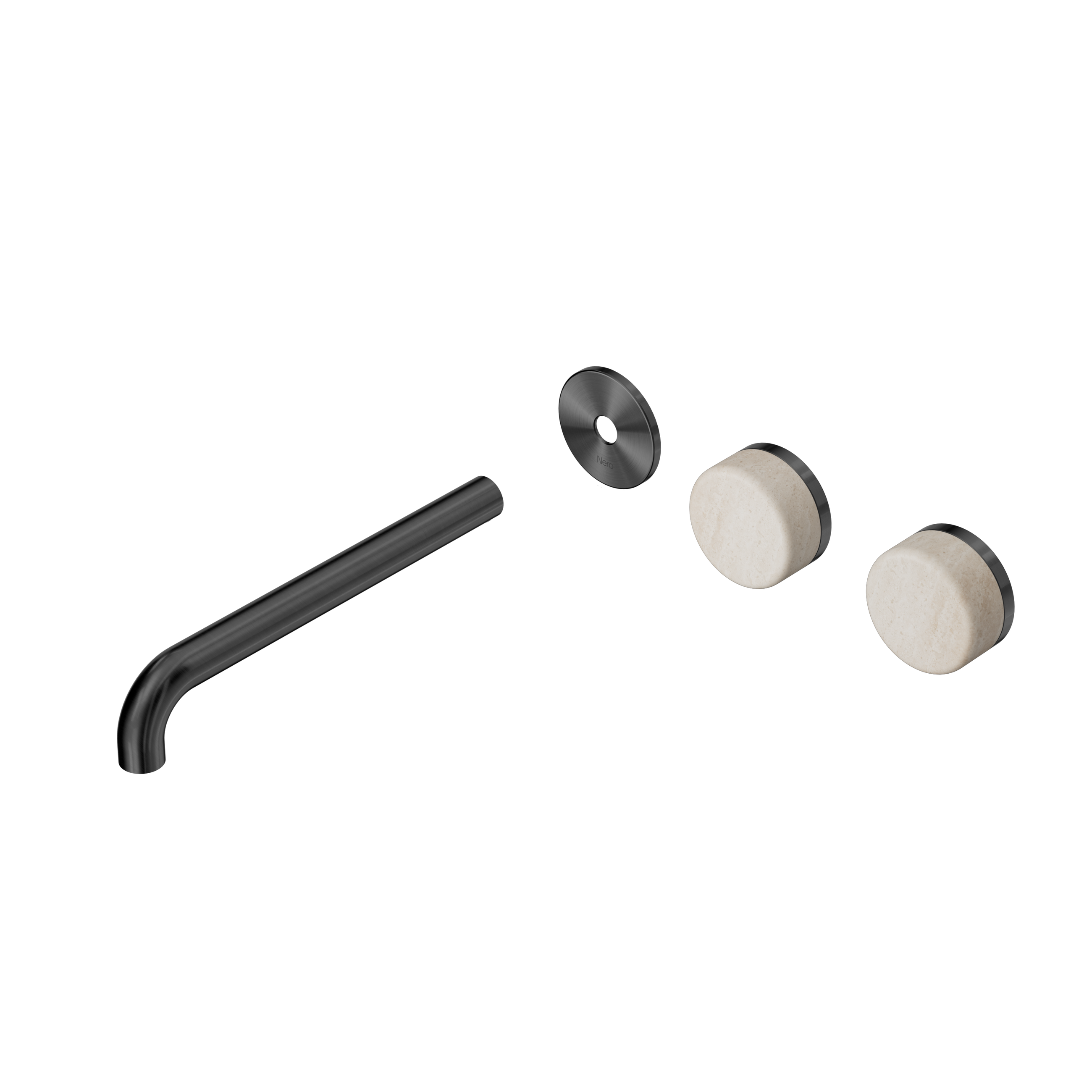 Serenity Wall Basin Set 220mm Offset Spout With Rome Travertine Handle Trim Kit Only Gun Metal