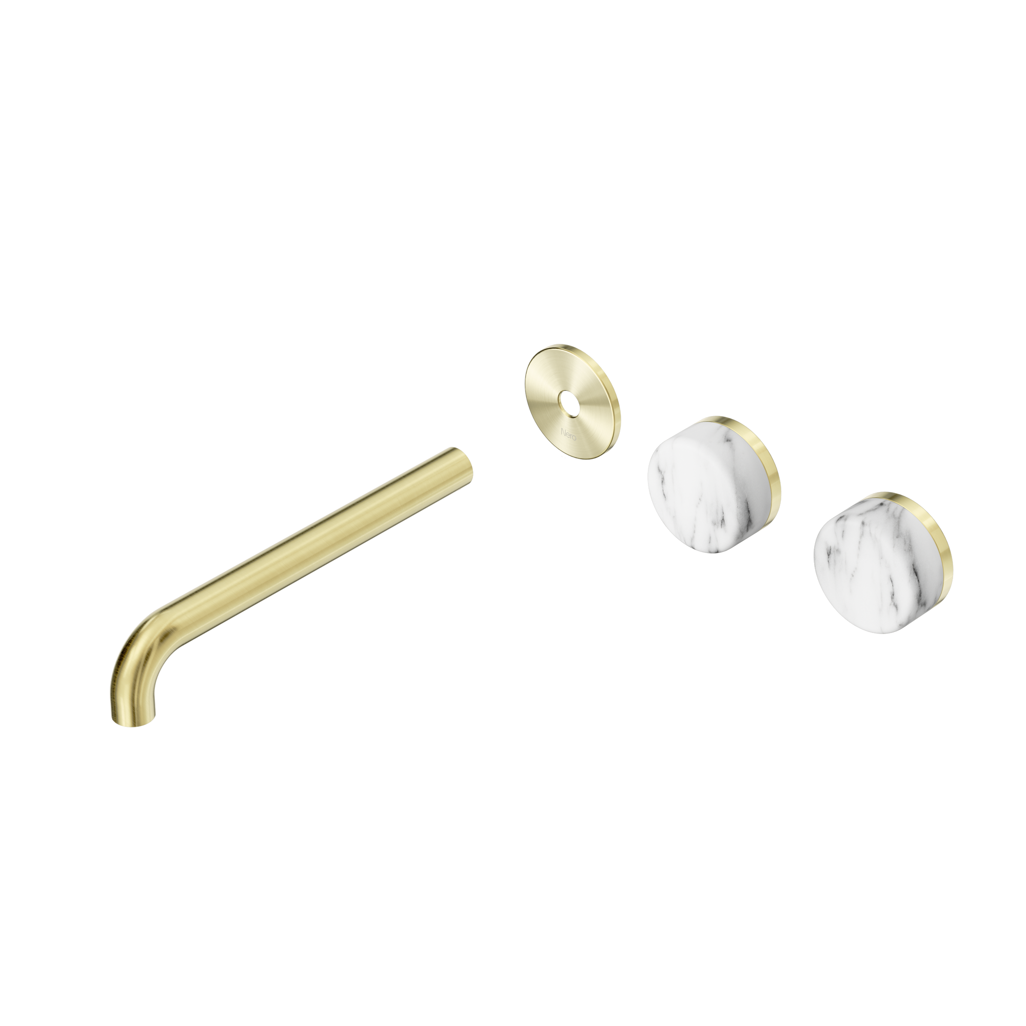 Serenity Wall Basin Set 220mm Offset Spout With Arabescato Corchia Handle Trim Kit Only Brushed Gold