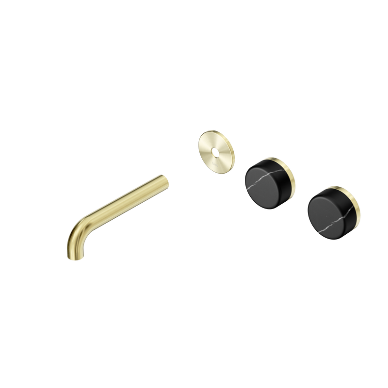 Serenity Wall Basin Set 160mm Offset Spout With Marquina Black Handle Trim Kit Only Brushed Gold