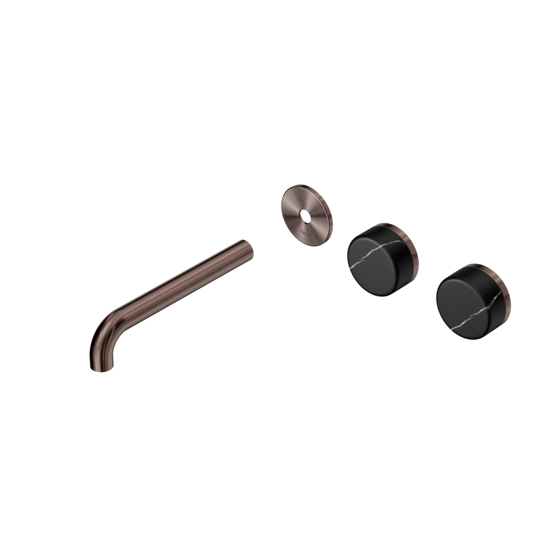 Serenity Wall Basin Set 185mm Offset Spout With Marquina Black Handle Trim Kit Only Brushed Bronze