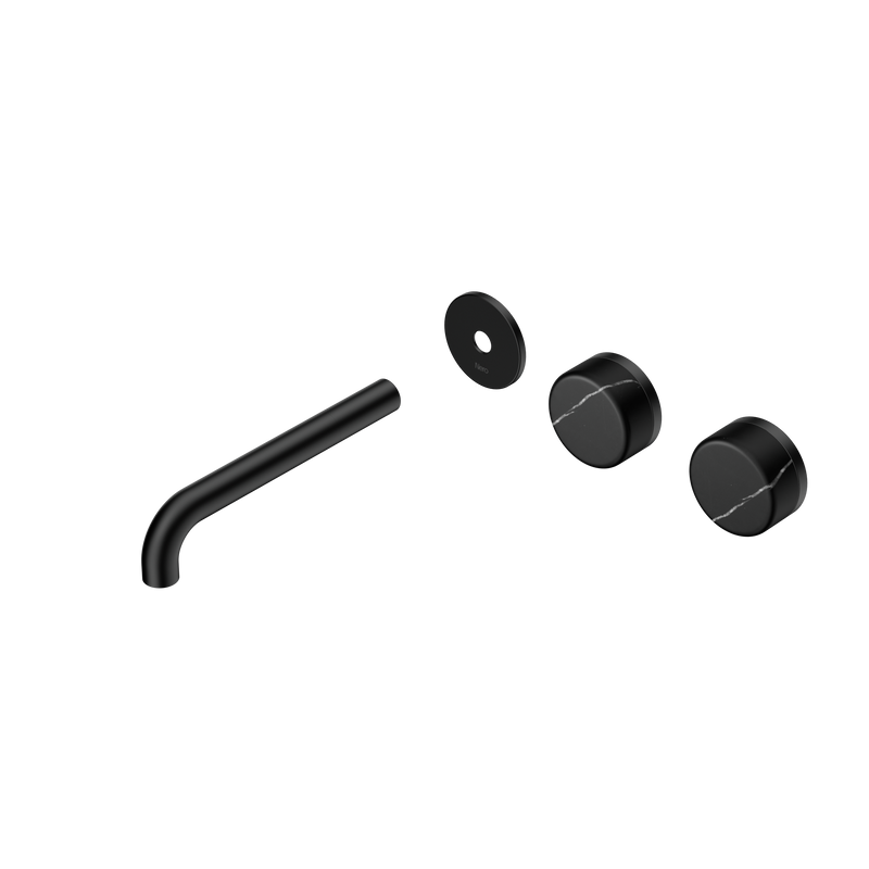 Serenity Wall Basin Set 185mm Offset Spout With Marquina Black Handle Trim Kit Only Matte Black