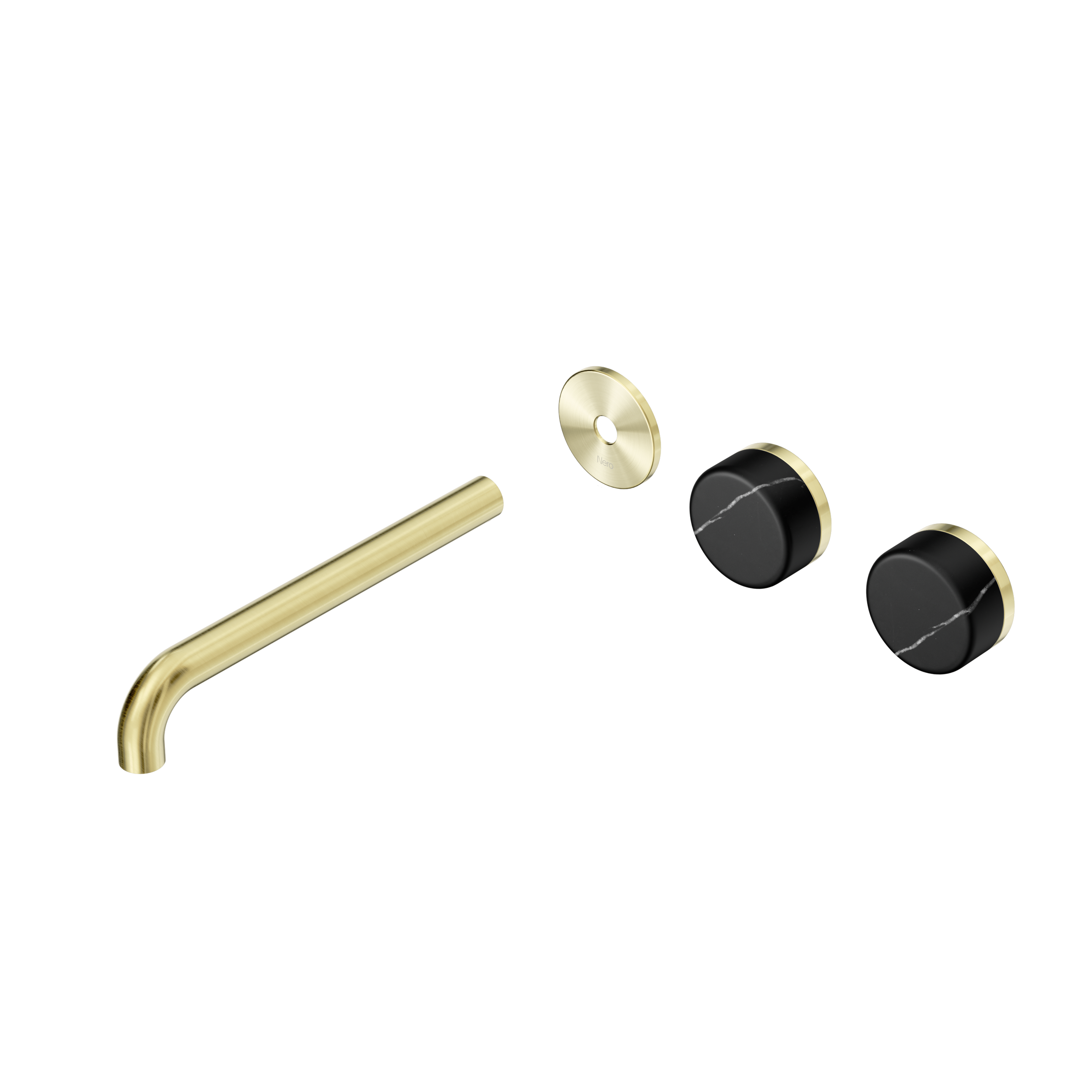 Serenity Wall Basin Set 220mm Offset Spout With Marquina Black Handle Trim Kit Only Brushed Gold