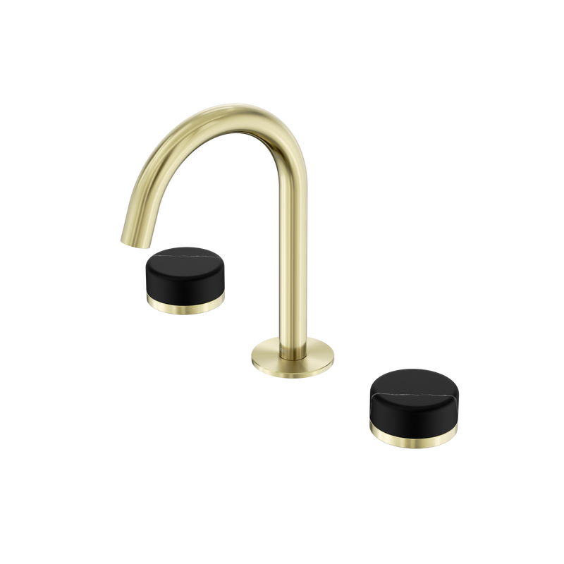 Serenity Basin Set Arc Spout With Marquina Black Handle Brushed Gold