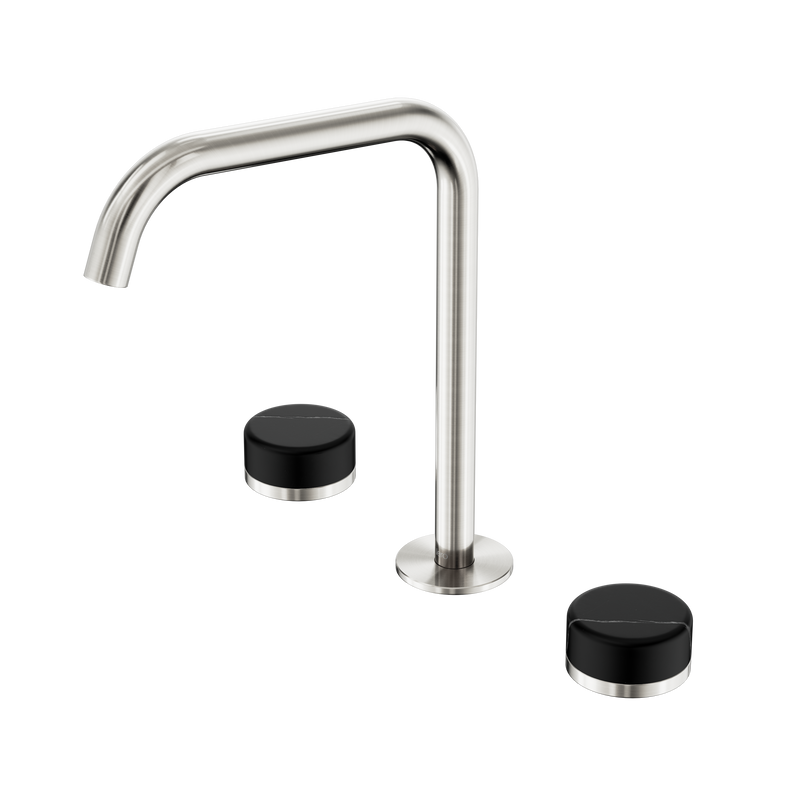 Serenity Bath/Kitchen Set Edge Spout With Marquina Black Handle Brushed Nickel
