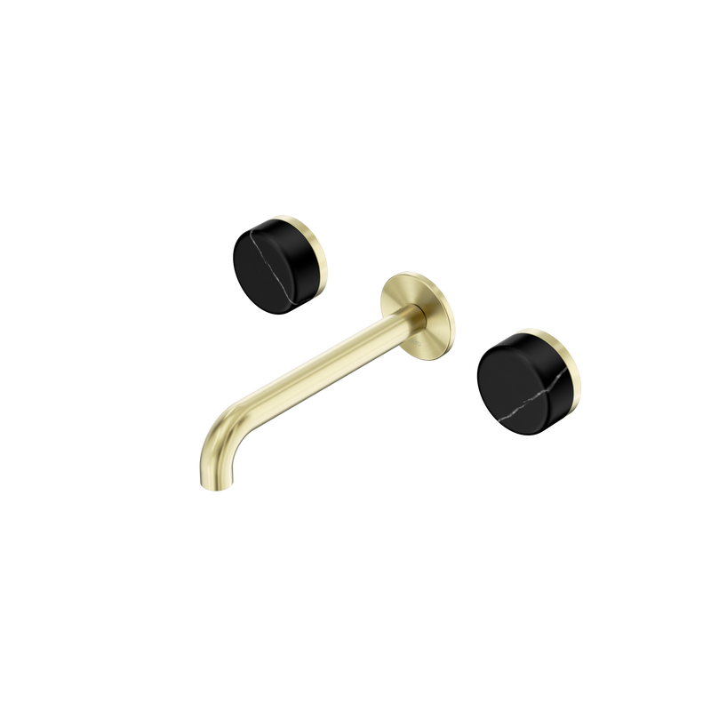 Serenity Wall Basin Set 185mm Spout With Marquina Black Handle Brushed Gold