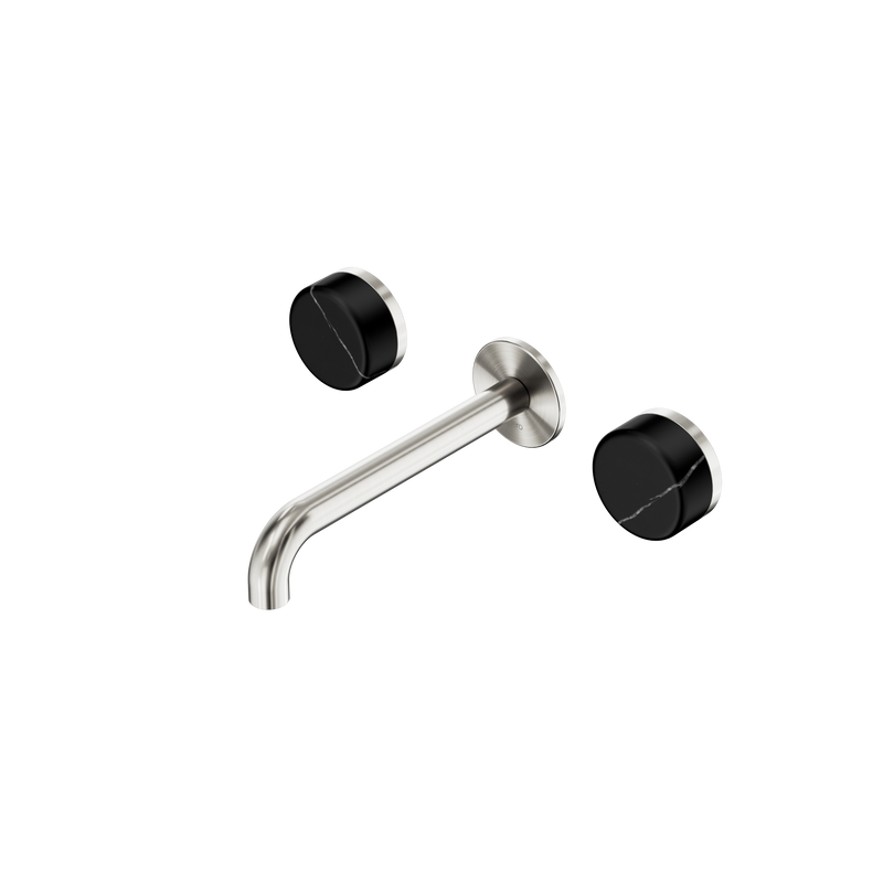Serenity Wall Basin Set 185mm Spout With Marquina Black Handle Brushed Nickel