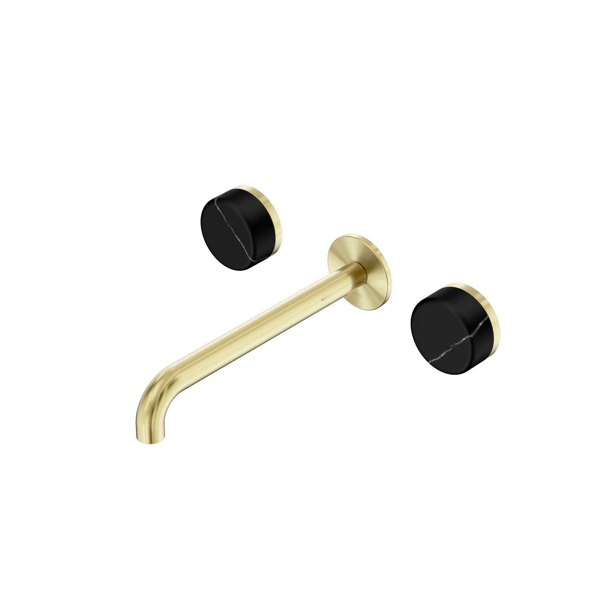 Serenity Wall Basin Set 220mm Spout With Marquina Black Handle Brushed Gold