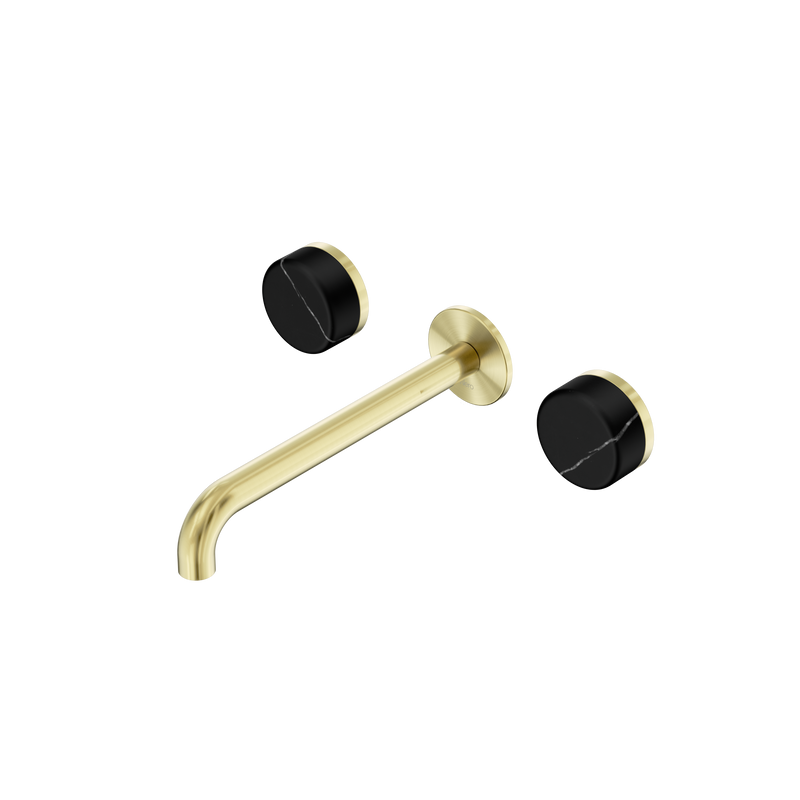 Serenity Wall Basin Set 220mm Spout With Marquina Black Handle Brushed Gold