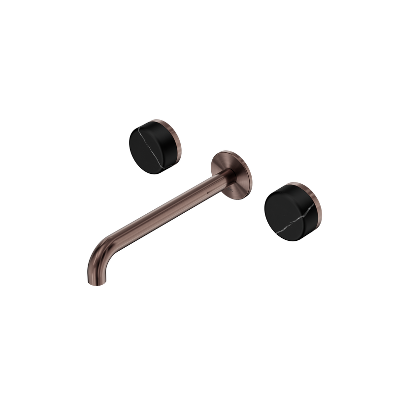 Serenity Wall Basin Set 220mm Spout With Marquina Black Handle Brushed Bronze