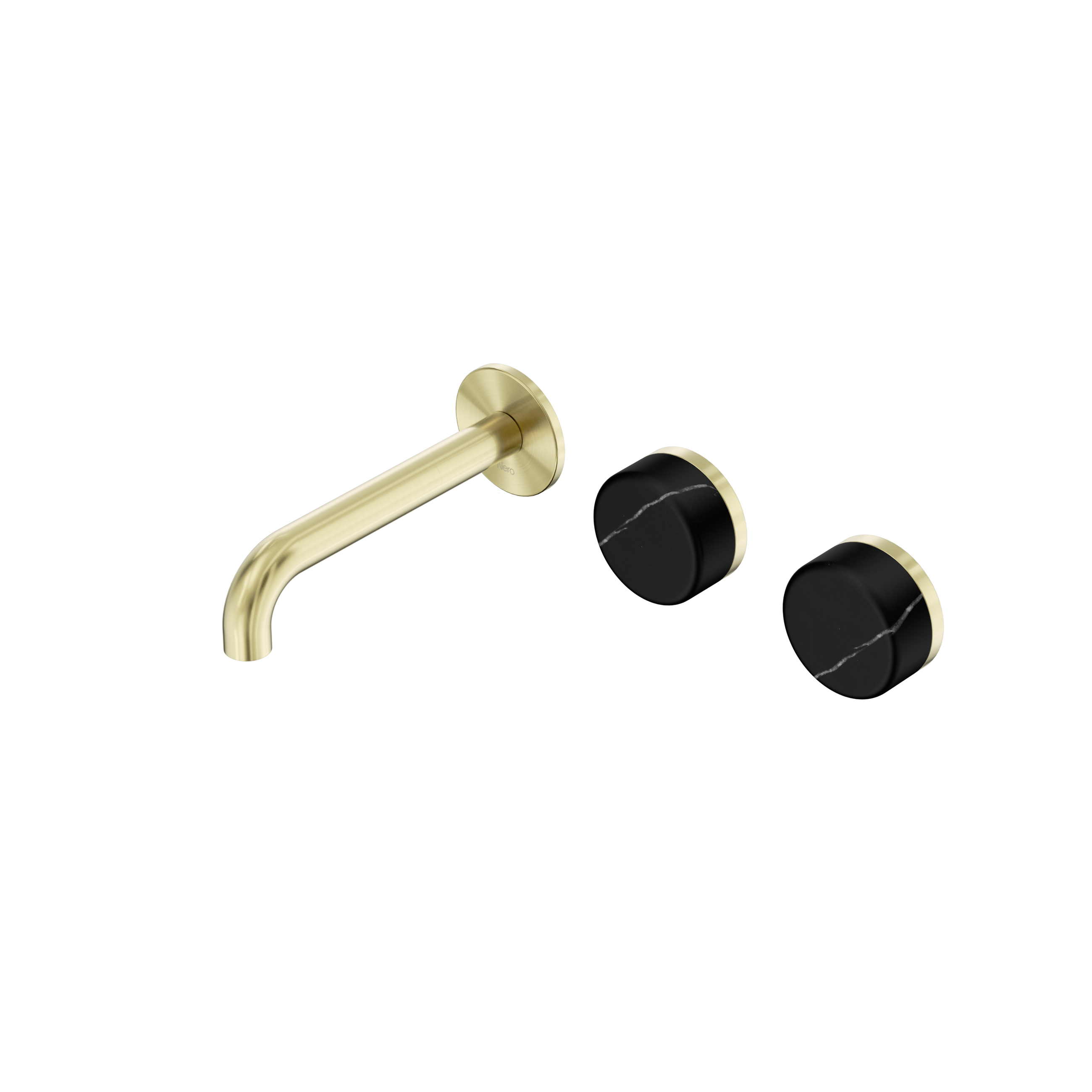 Serenity Wall Basin Set 160mm Offset Spout With Marquina Black Handle Brushed Gold