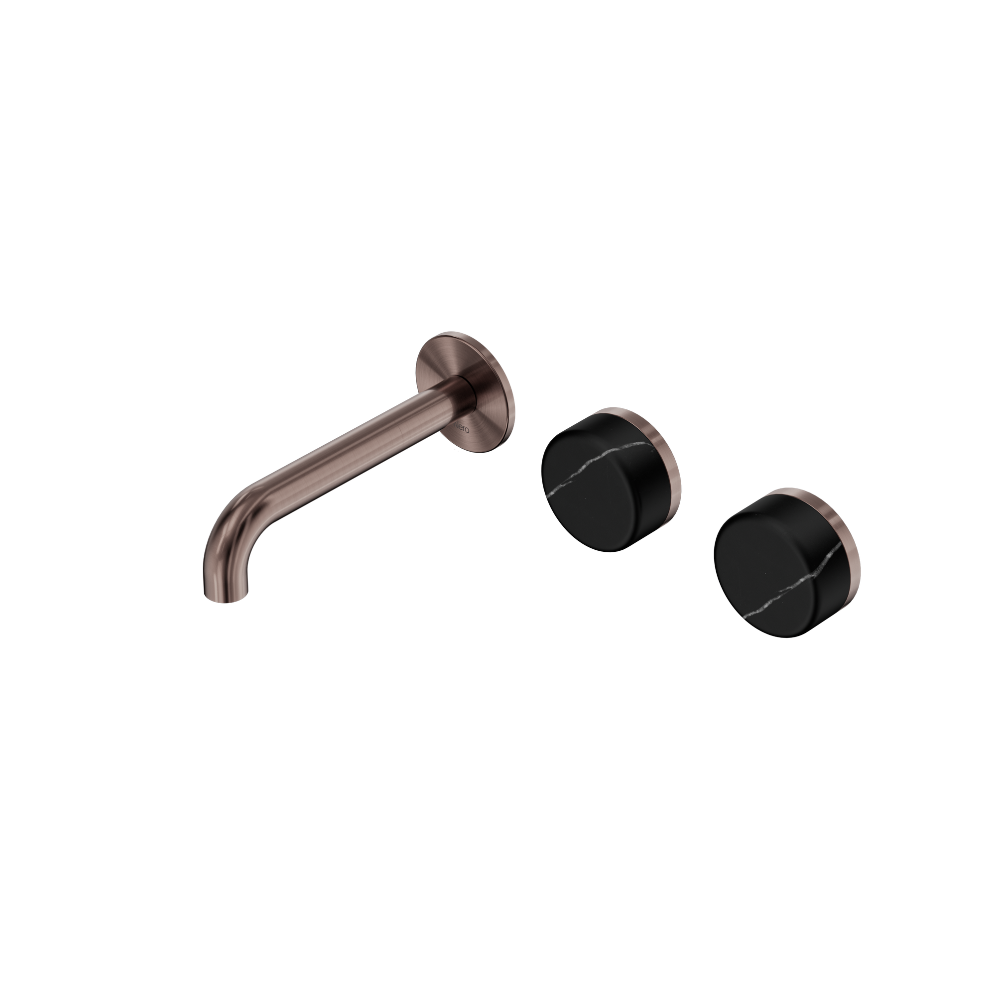 Serenity Wall Basin Set 160mm Offset Spout With Marquina Black Handle Brushed Bronze