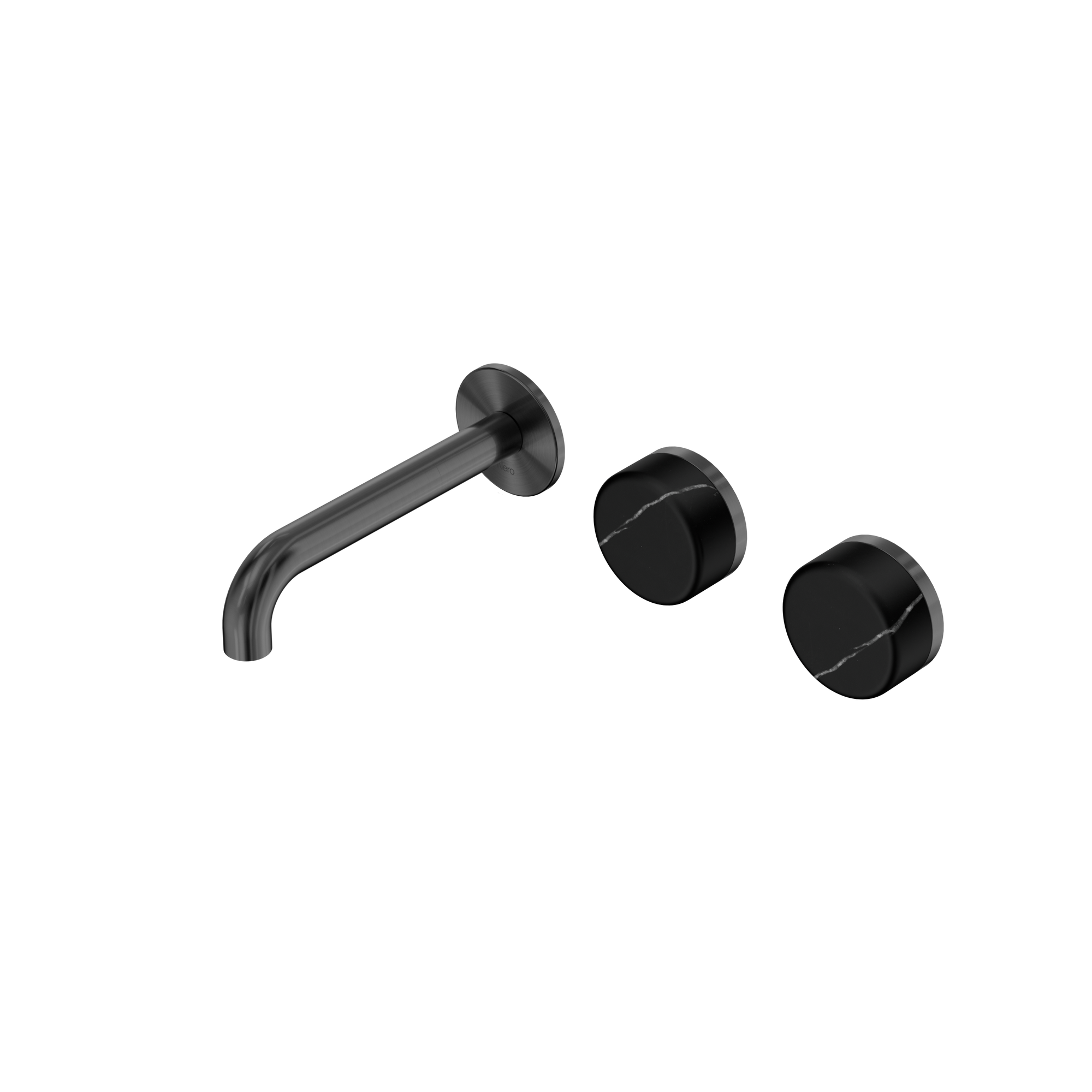 Serenity Wall Basin Set 160mm Offset Spout With Marquina Black Handle Gun Metal