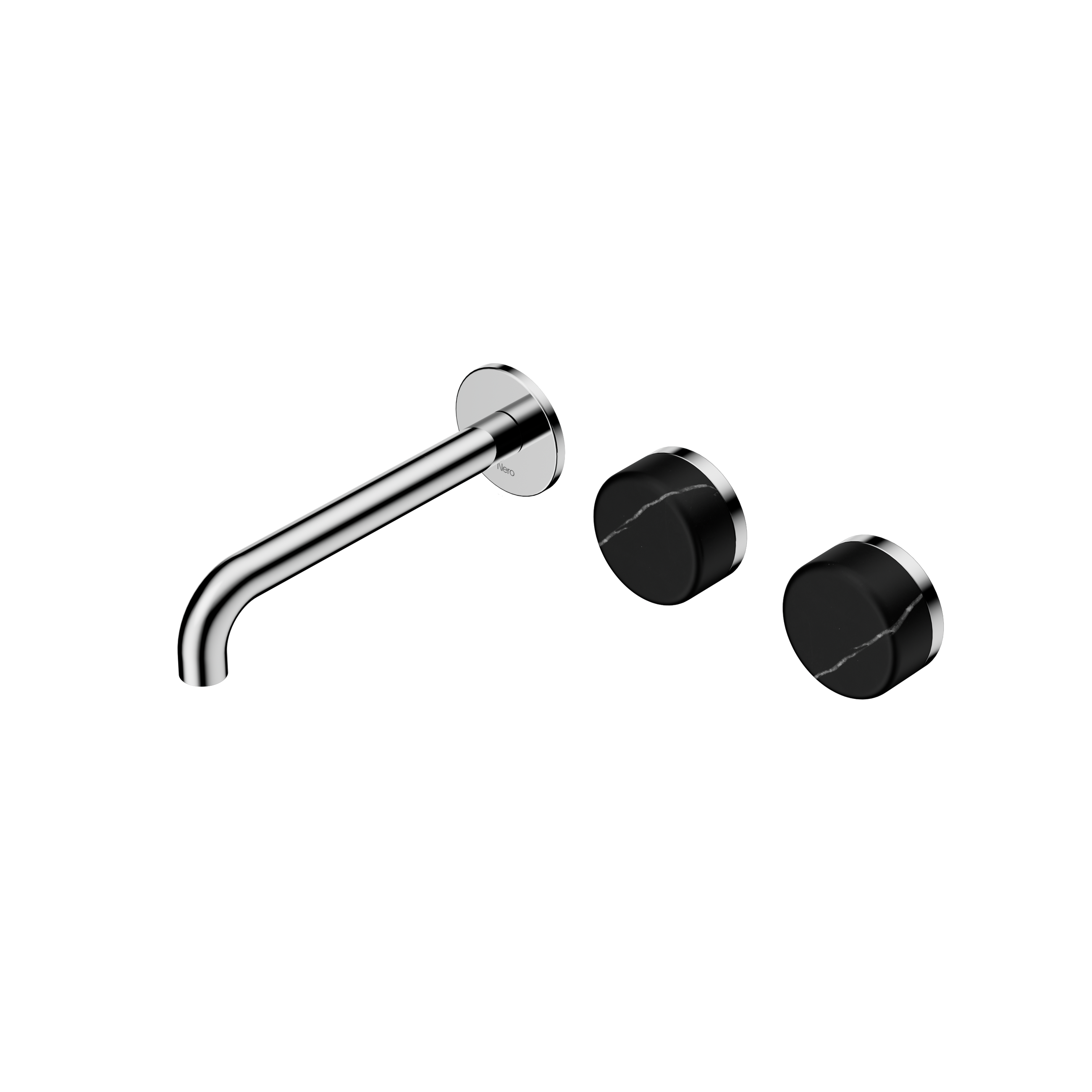 Serenity Wall Basin Set 185mm Offset Spout With Marquina Black Handle Chrome