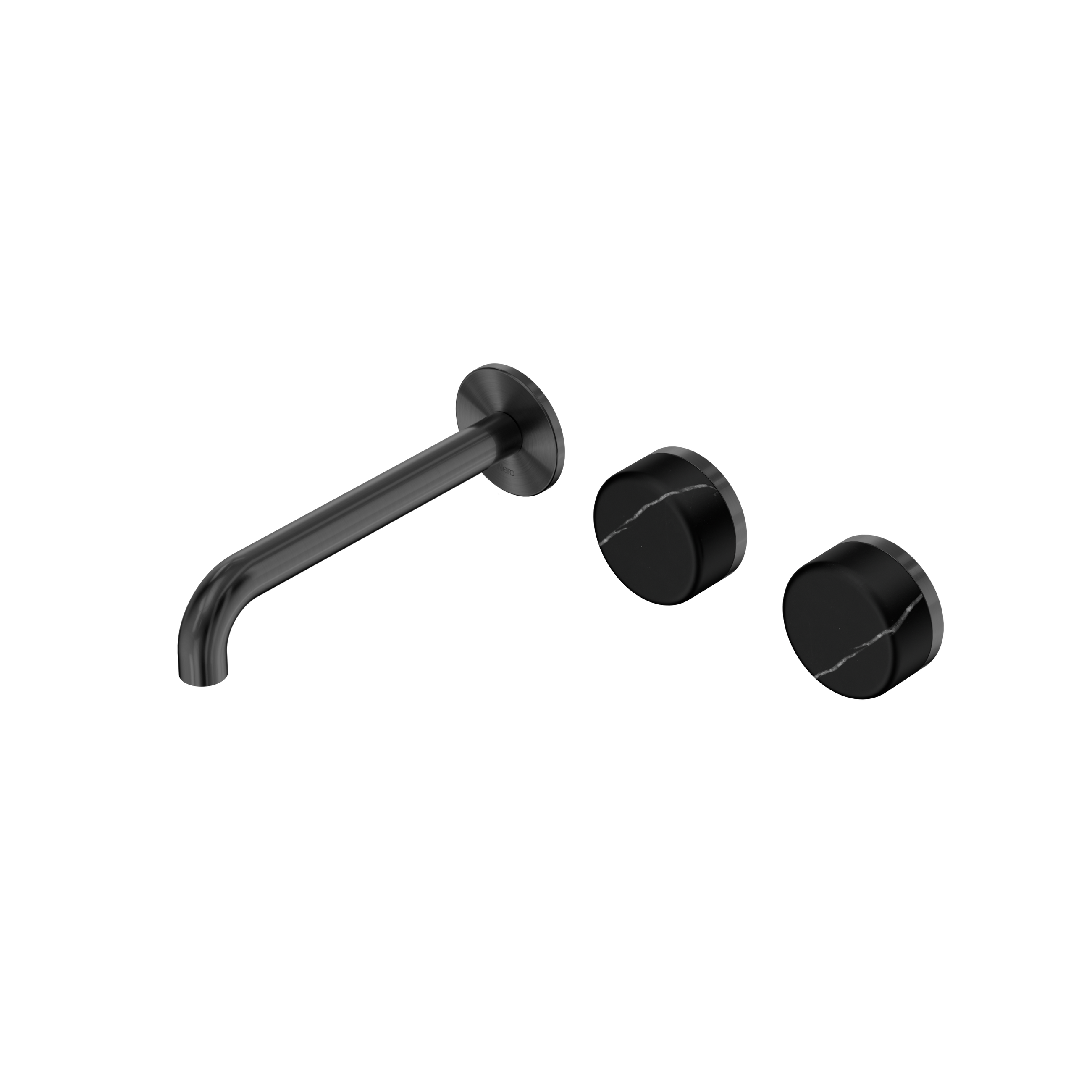 Serenity Wall Basin Set 185mm Offset Spout With Marquina Black Handle Gun Metal