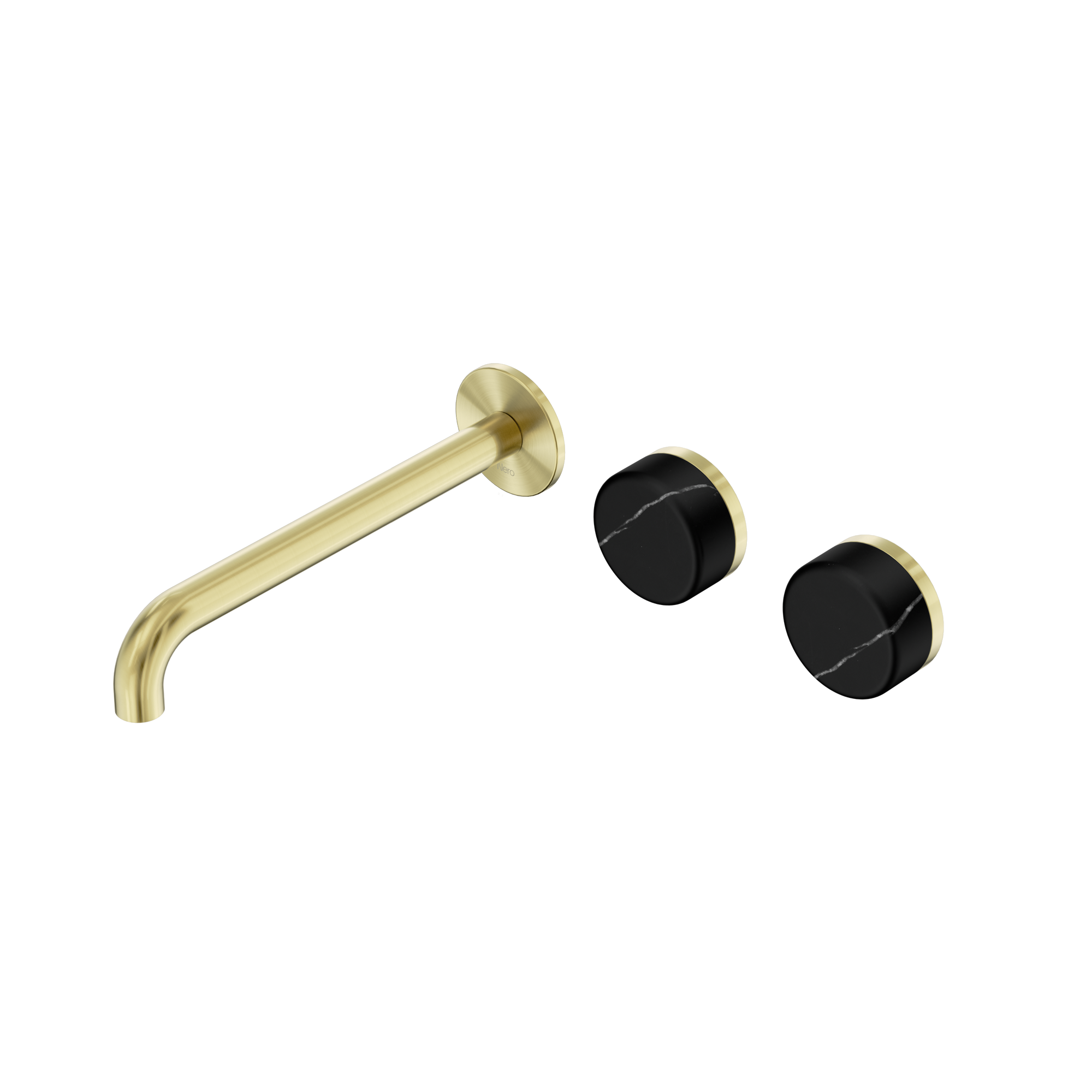 Serenity Wall Basin Set 220mm Offset Spout With Marquina Black Handle Brushed Gold