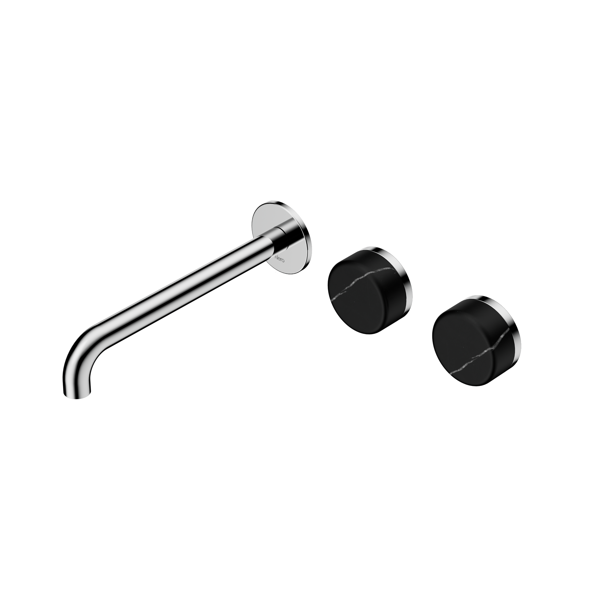 Serenity Wall Basin Set 220mm Offset Spout With Marquina Black Handle Chrome