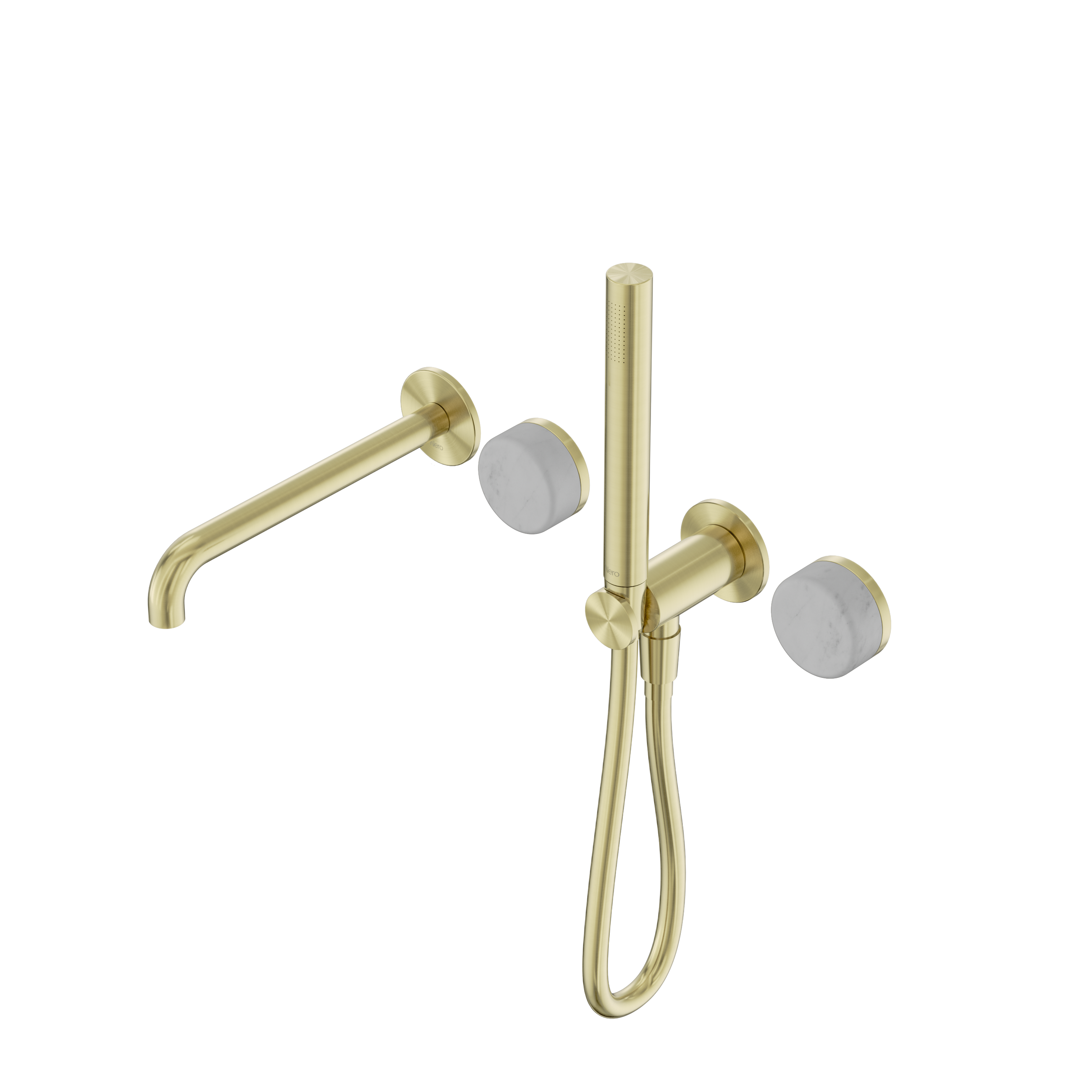 Serenity Progressive Shower System With Spout With Carrara Handle And Slim Shower Brushed Gold
