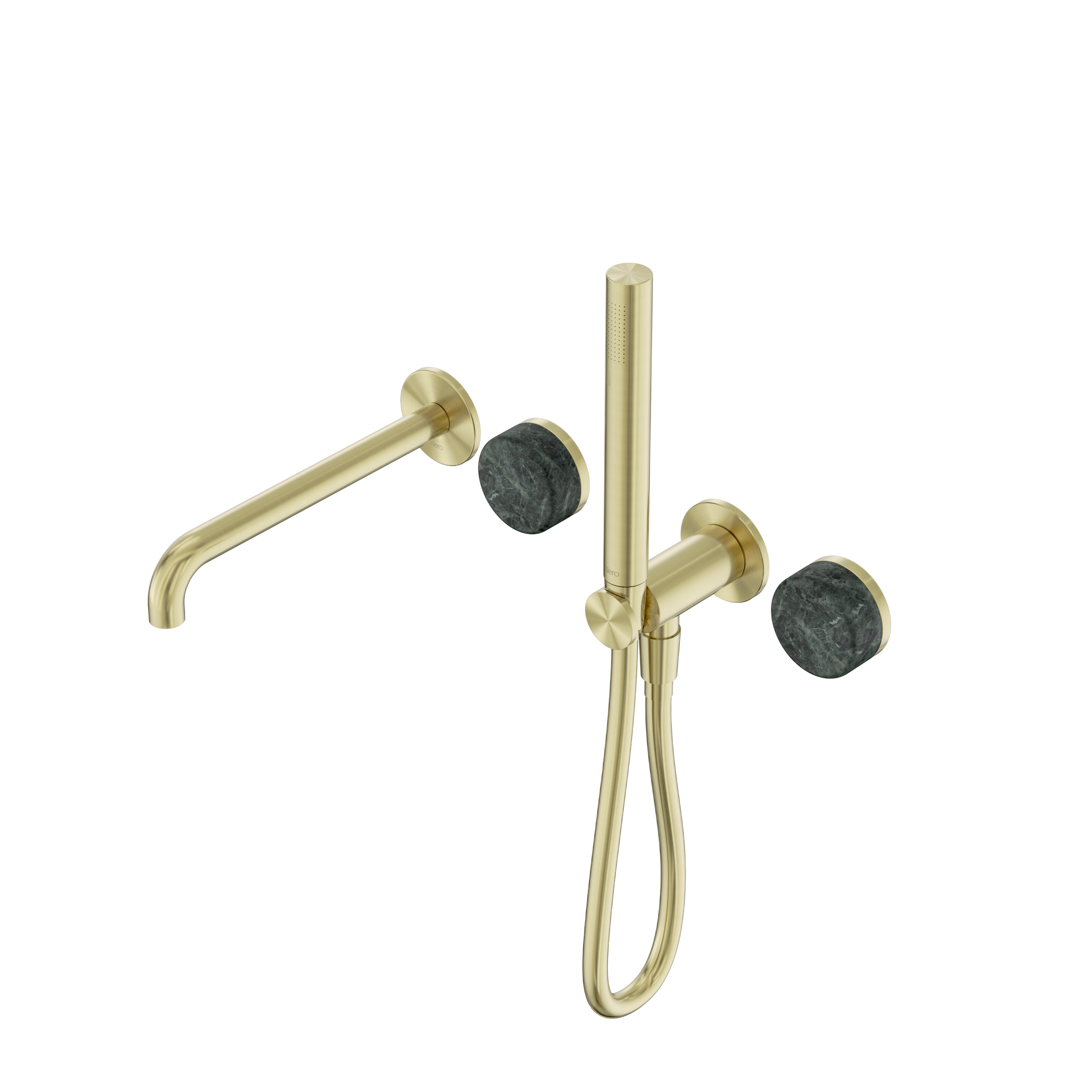 Serenity Progressive Shower System With Spout With Verde Alpi Handle And Slim Shower Brushed Gold