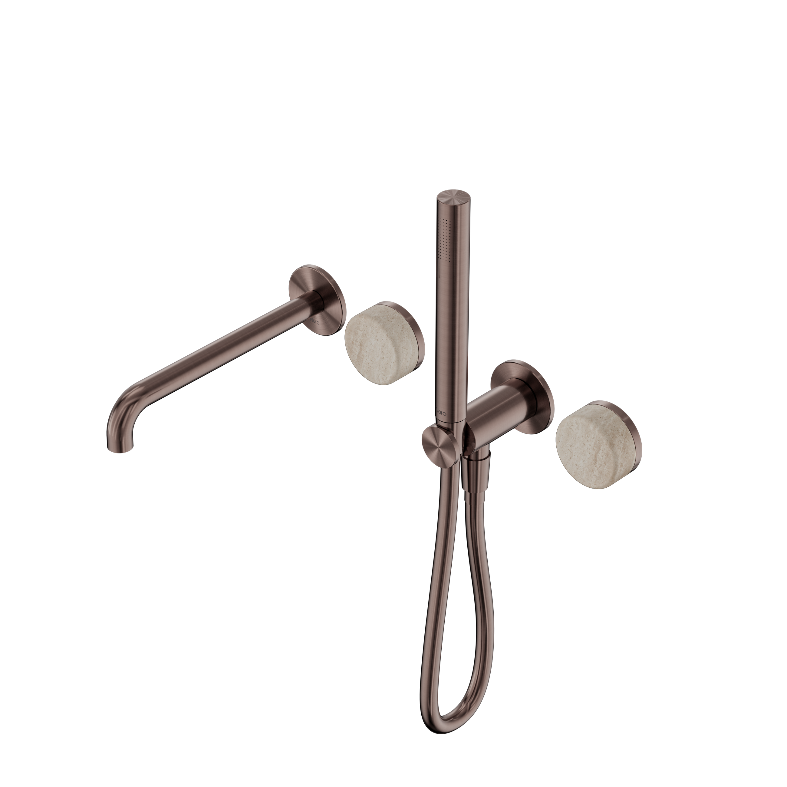 Serenity Progressive Shower System With Spout With Rome Travertine Handle And Slim Shower Brushed Bronze