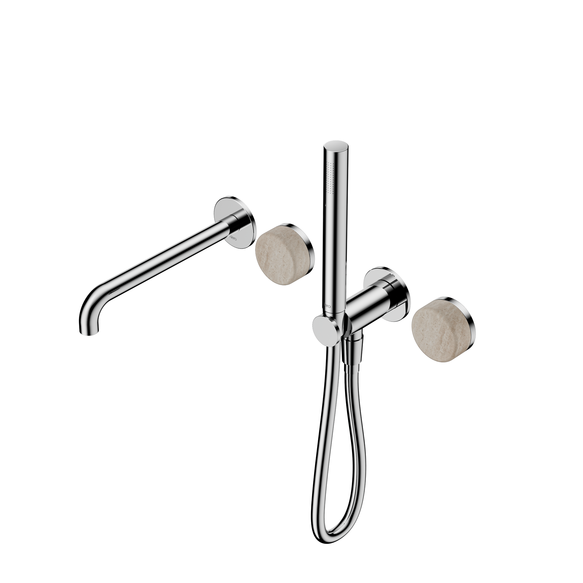 Serenity Progressive Shower System With Spout With Rome Travertine Handle And Slim Shower Chrome