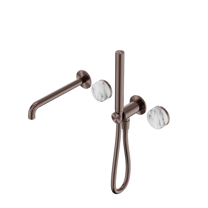 Serenity Progressive Shower System With Spout With Arabescato Corchia Handle And Slim Shower Brushed Bronze