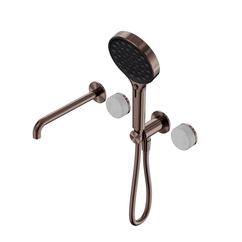 Serenity Progressive Shower System With Spout With Carrara Handle And Serenity Hand Shower Brushed Bronze