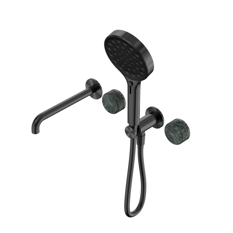 Serenity Progressive Shower System With Spout With Verde Alpi Handle And Serenity Hand Shower Gun Metal
