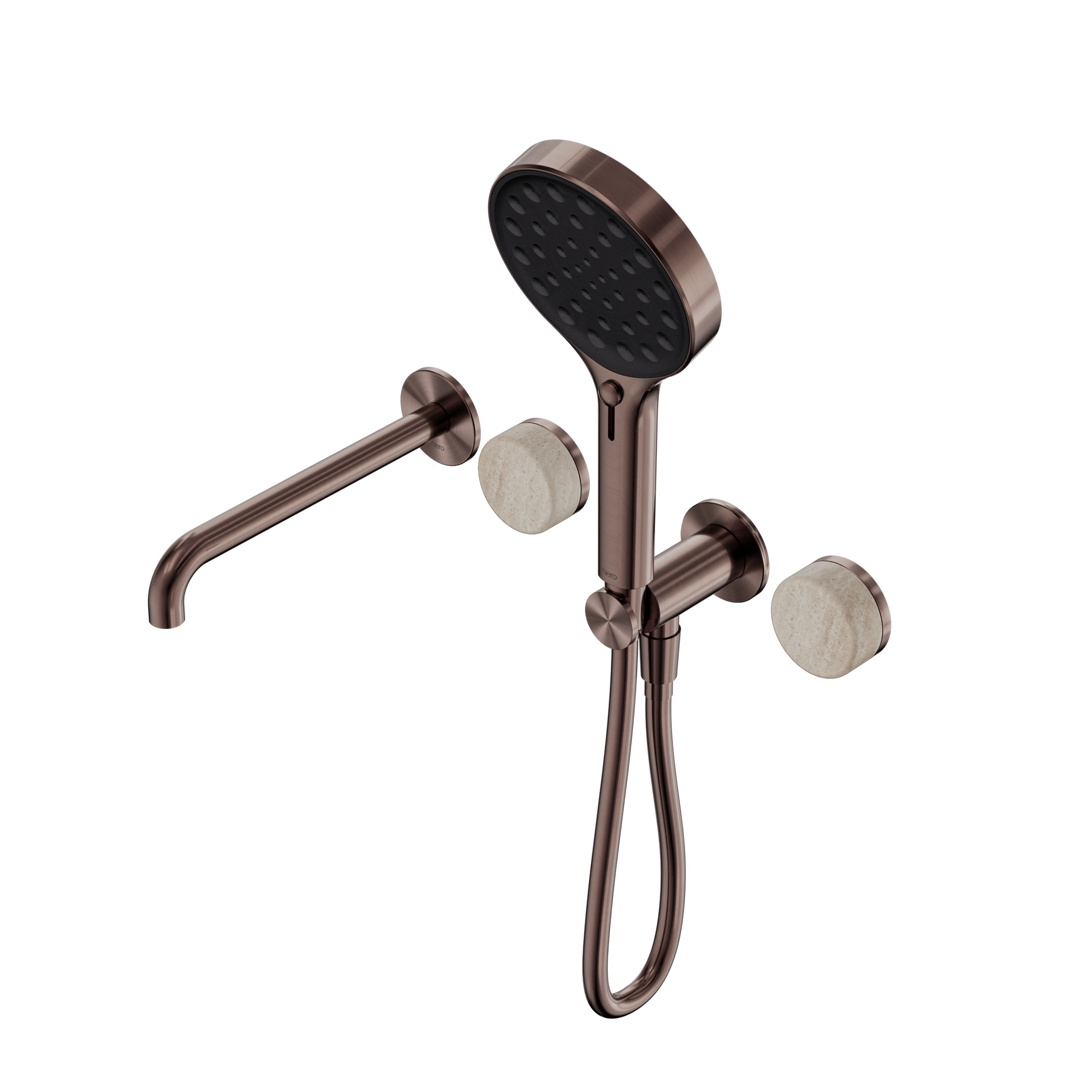 Serenity Progressive Shower System With Spout With Rome Travertine Handle And Serenity Hand Shower Brushed Bronze