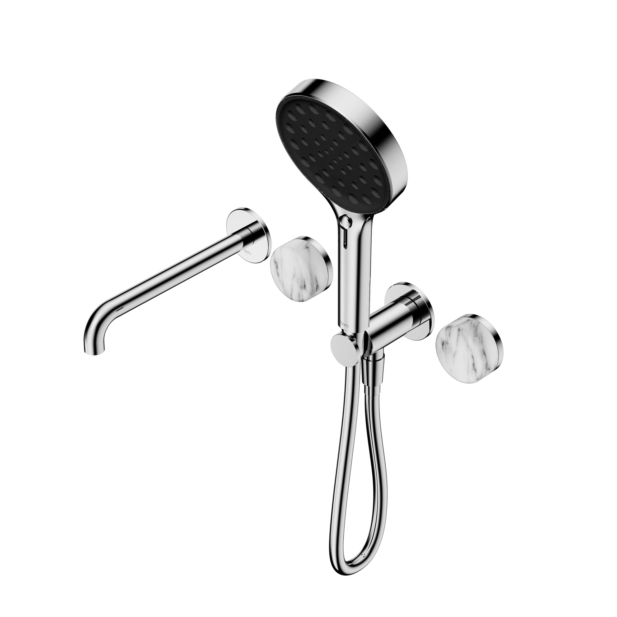 Serenity Progressive Shower System With Spout With Arabescato Corchia Handle And Serenity Hand Shower Chrome