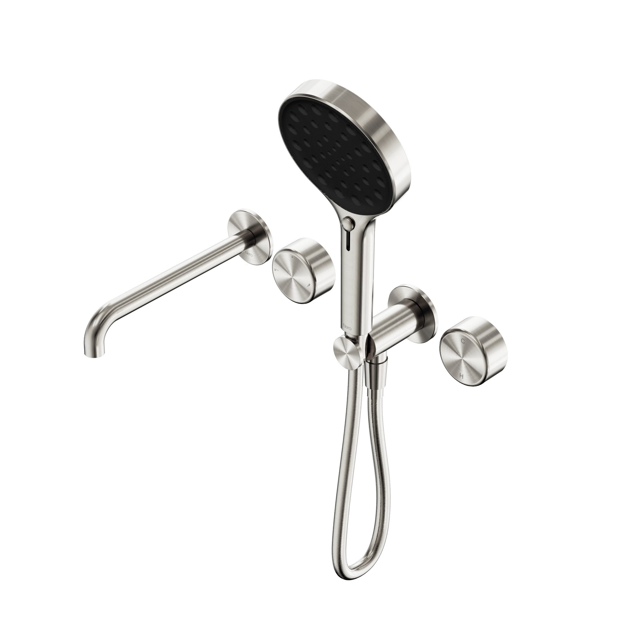 Serenity Progressive Shower System With Spout With Metal Handle And Serenity Hand Shower Brushed Nickel