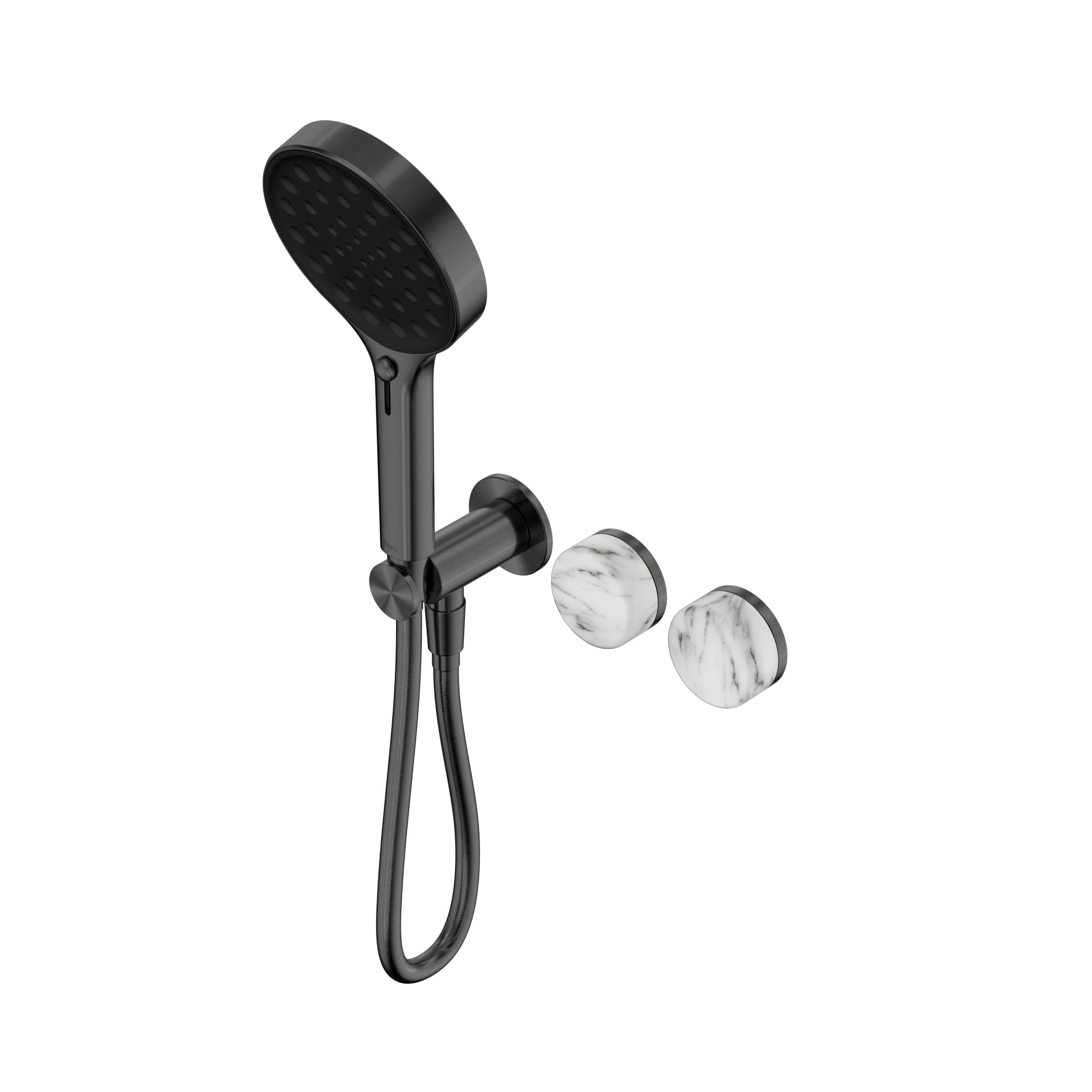 Serenity Progressive Shower System With Arabescato Corchia Handle And Serenity Hand Shower Gun Metal